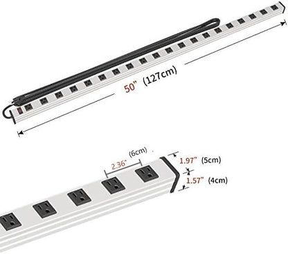 20 Outlet Heavy Duty Metal Socket Power Strip,15-Foot Long Extension Cord with Circuit Breaker. Mounting Brackets Included,Workshop/Industrial use,ETL Certified - size: 127cm