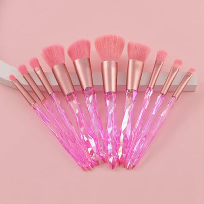 Kingtree Makeup Brushes, 10PCS Pink Crystal Makeup Brush Set Premium Synthetic Foundation Powder Concealer Eyeshadow Makeup Brush Kit, Professional Make Up Brush Set for Girls and Ladies - color: Pink
