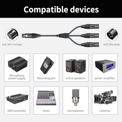 3-Pin XLR Female to 3 Male Y Splitter Cable,3 Way XLR Splitter Cable Balance 1 Female to 3 Male Audio Cable for Mixer Microphone- 2Feet - size: 2Feet, style: XLR 1 F To 3 M
