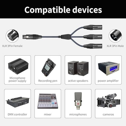 3-Pin XLR Female to 3 Male Y Splitter Cable,3 Way XLR Splitter Cable Balance 1 Female to 3 Male Audio Cable for Mixer Microphone- 2Feet - size: 2Feet, style: XLR 1 F To 3 M