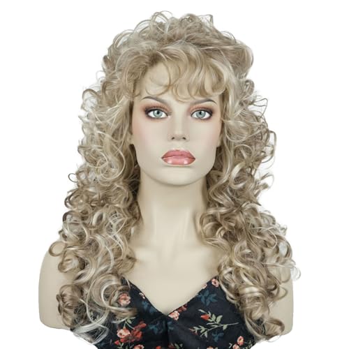 Aimole Long Curly Wigs Synthetic Blonde Highlighted Cosplay Women Wig Heat Resistant Hair (H16/613) - color: H16/613 Blonde Highlighted