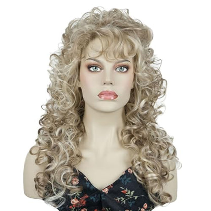 Aimole Long Curly Wigs Synthetic Blonde Highlighted Cosplay Women Wig Heat Resistant Hair (H16/613) - color: H16/613 Blonde Highlighted