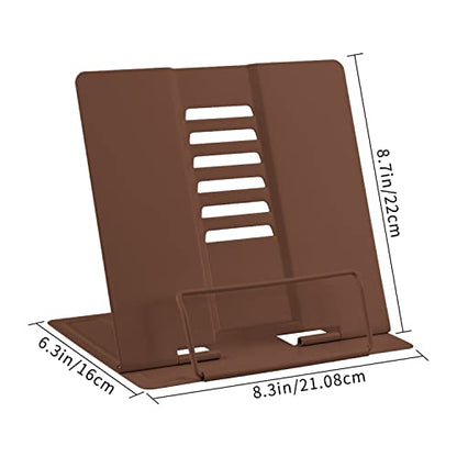 Honagu Book Stand Metal Desk Book Holder, Book Holders for Reading Hands Free, Adjustable Cookbook Documents Holder, Portable Bookstand for Music Books, Textbook, Recipe, Tablet, Ipad (Brown) - color: Brown