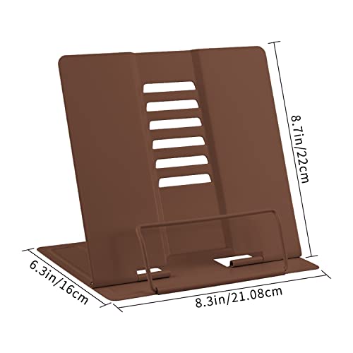 Honagu Book Stand Metal Desk Book Holder, Book Holders for Reading Hands Free, Adjustable Cookbook Documents Holder, Portable Bookstand for Music Books, Textbook, Recipe, Tablet, Ipad (Brown) - color: Brown