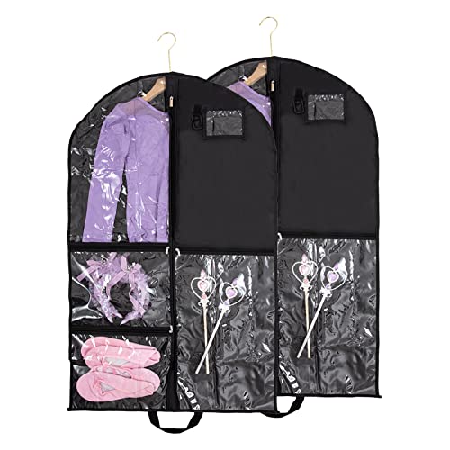 Qchengsan Waterproof Hanging Garment Bag,2 Pack 40 inch Bags for Clothes,Garment Travel Storage,Dance Clothes Bag,Kids Bag Dance Costumes,Sports,Skating,Theatre,Beauty Pageants 2 / Black - color: 2 Pack / Black