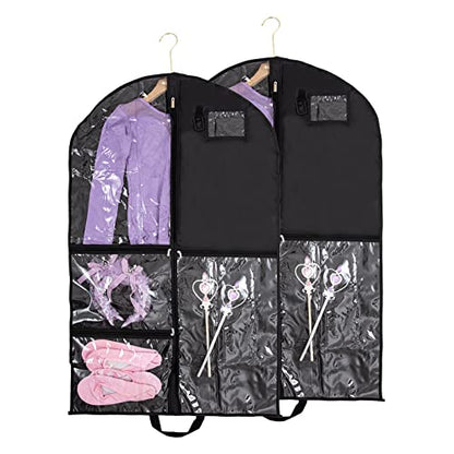 Qchengsan Waterproof Hanging Garment Bag,2 Pack 40 inch Bags for Clothes,Garment Travel Storage,Dance Clothes Bag,Kids Bag Dance Costumes,Sports,Skating,Theatre,Beauty Pageants 2 / Black - color: 2 Pack / Black