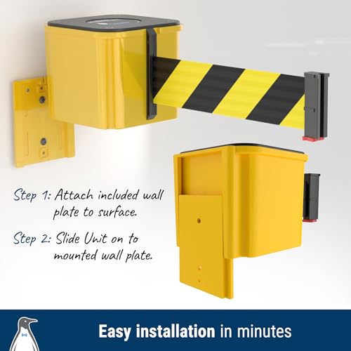 WM412 Retractable Belt Wall Mounted Smooth Black Crowd Control Barrier and Receiving End, 15' Danger Keep Out Belt - color: Black Case w/ Danger Keep Out Belt, size: 15' Belt