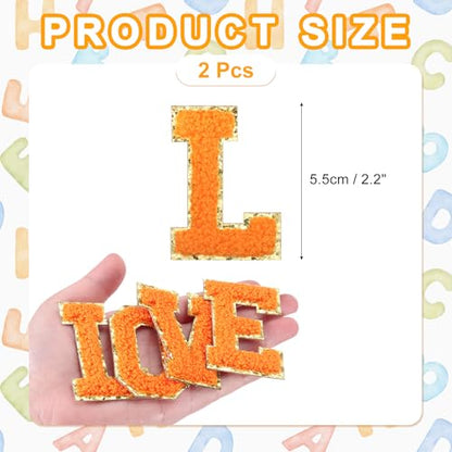 MECCANIXITY Chenille Letter Patches 2.2" Self Adhesive Alphabet L Stick on Embroidered Patch Sew on Letter Stickers Applique for Repairing Clothing Jeans Shoes Hats DIY(Orange, Pack of 2) - style: Letter-L