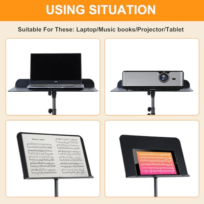 AODSK 5 in 1 Dual-Use Folding Sheet Music Stand & Desktop Book Stand, Adjustable Height Portable Music Stand with Carrying Bag, Sheet Music Clip & Book, for Home School Band, Black