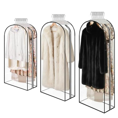 Clear Garment Bags for Hanging Clothes 3-piece set(43,50,60) inch | Storage Bags With Zipper for Shirts, Suit,Jackets,Coats,sweater,Long Dresses,wedding,gowns,etc. - size: 43+50+60inch