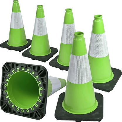 6 Pack 18" Inch Green PVC Traffic Cones with Heavy-Duty Base, High-Visibility All-Weather Safety Cones for Road Construction, Parking Lot, and Garage Use (6, Green, 18" Medium) - color: Green, size: 18" Medium
