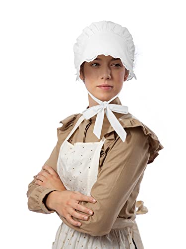 Hicarer White Mob Cap Women Colonial Bonnet Hat Grandma Mop Hat Mob Bonnets Lace with Adjustable Straps for Maid