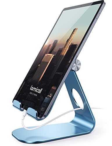 Lamicall iPad Stand Adjustable Tablet Holder, Sturdy Aluminum, Multi-Angle | Dock Stand for 4-13" iPad Pro Air Mini Kindle Tab Switch, All Aluminum Metal, Multi-Angle, Sturdy, Office Desk Accessories - color: Blue