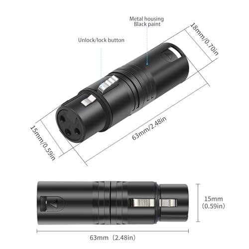 3Pin XLR Male to Female Audio Adapter, Black Painted Zinc Alloy Shell,for Mic,Amplifier, Mixer XLR 3-Pin Audio Connectors DMX 512 Adapter-3Pack - color: XLR M To F*3