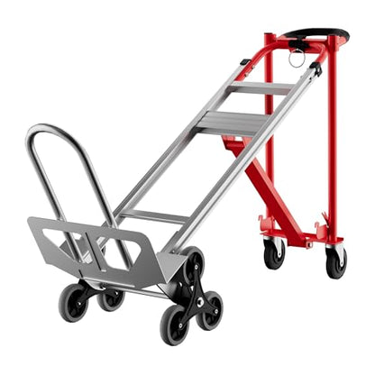 Heavy Duty Aluminum Hand Truck, 3-in-1 Convertible Folding Dolly Cart, Stair Climbing Hand Truck with Wheels, Industrial Platform Trolley for Warehouse, Home, Office & Transport Moving - color: Red+silver
