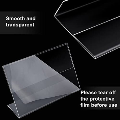 Soaoo 50 Pcs Acrylic Picture Frames Bulk 4 x 6 Inch Plastic Sign Holder Clear Frame Horizontal L Shape Acrylic Photo Slanted Back Plastic Picture Display Stand Flyer Holder for Office Home Desktop