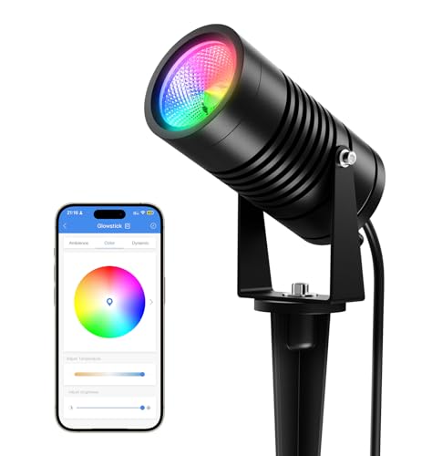 Smart Landscape Spotlights, 24V RGBCW App Control, No Adapter | 16 Million Colors, Bluetooth Mesh, IP65 Waterproof, Music Sync, MG Light App - size: 1 Pack