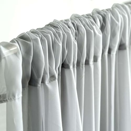 TABLECLOTHSFACTORY 10FT Fire Retardant Silver Sheer Voil Curtain Panel Backdrop - Premium Collection - color: Silver, size: 120"W x 120"L (Pack of 1)
