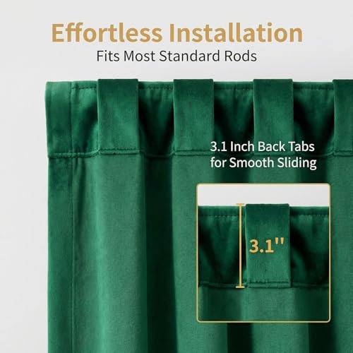 Emerald Green Velvet Curtains 2 Panels - Room Darkening Thermal Insulated Drapes with Back Tab & Rod Pocket for Living Room Bedroom, 52" W x 63" L - color: Emerald Green, size: 52"W x 63"L (Pack of 2)
