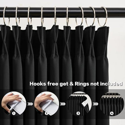KEQIAOSUOCAI Black Curtains Blackout 100 Inches Long, Luxury Faux Silk Polyester Pinch Pleated Thermal Insulated Black Out Curtains with Hooks for Bedroom Living Room Home Office 40 x 100 - color: Black, size: 40"W x 100"L (Pack of 2)