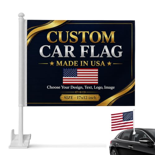 Custom Car Flag Pole by BCB Personalized Flag Banner Printed in USA | 12x17 Inch Personalized Flag with Photo, Flags for Car Windows, Car Window Flag Holder, Flags for Cars, Weather Resistant - color: Car Flag