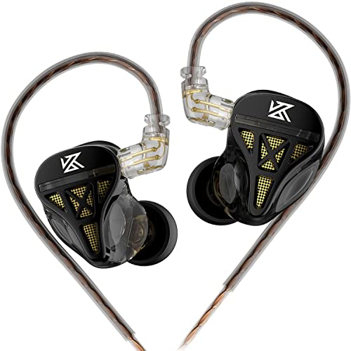 KZ DQS Semi-Open in-Ear Earphones, Black | HiFi Musician Monitor IEM, Dynamic Driver Earbuds, Semi-Open Wired Headphones, Detachable 2-Pin Cable, Bass Gaming Headset - size: Without Mic