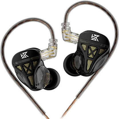 KZ DQS Semi-Open in-Ear Earphones, Black | HiFi Musician Monitor IEM, Dynamic Driver Earbuds, Semi-Open Wired Headphones, Detachable 2-Pin Cable, Bass Gaming Headset - size: Without Mic