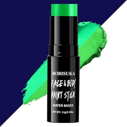 BOBISUKA Neon Green Face Paint Stick, Highly Pigmented Full Coverage Washable UV Glow Cream Face & Body Paint for Halloween Witch Skull Robot Alien Cosplay SFX, Sports Eye Black & Costume Party - color: Neon Green