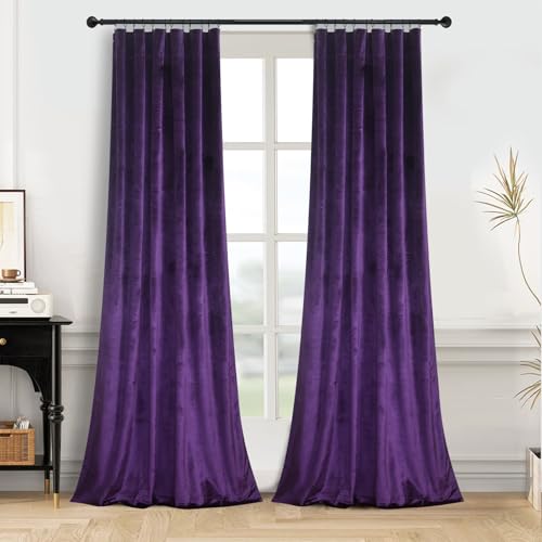 Roslynwood Purple Velvet Curtain 63 inches Long - Curtains Block Light Privacy Rod Pocket Thermal Insulated Window Drapes Panels for Bedroom/Living Room,W52 by L63 inches, 2 Panels - color: Purple, size: 52"W x 63"L (Pack of 2)