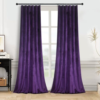 Roslynwood Purple Velvet Curtain 63 inches Long - Curtains Block Light Privacy Rod Pocket Thermal Insulated Window Drapes Panels for Bedroom/Living Room,W52 by L63 inches, 2 Panels - color: Purple, size: 52"W x 63"L (Pack of 2)