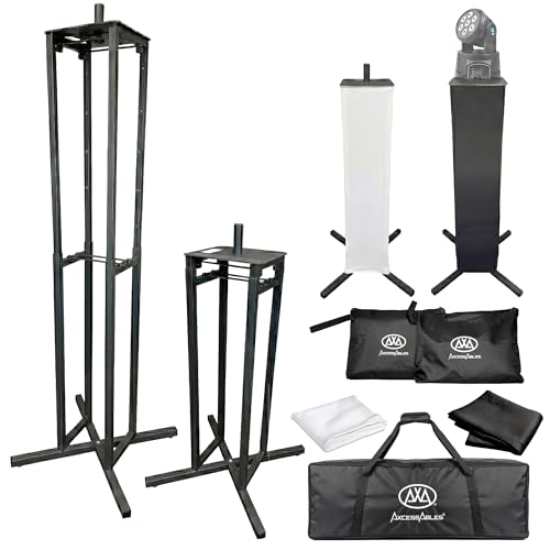 AxcessAble Two (2) Moving Head Light Black Stands with White/Black Scrims, Portable DJ Lighting Stands with Carrying Bag and EVA Pads – Adjustable Height Up to 70.5" (2-Stand Pack) - color: Black Stand