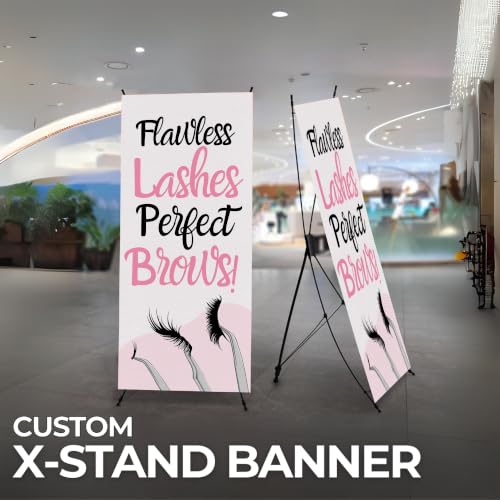 DreamController Lashes & Brows X-Stand Banner by DC | 30"x65" Tripod Display | Flawless Lashes Perfect Brows Vertical Banner for Trade Shows & Events | Made in USA | (Stand Not Included) - color: Flawless Lashes Perfect Brows, size: X Banner - 30x65"