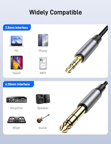 1/4 inch to 3.5mm Stereo Audio Cable 16FT, 3.5mm to 6.35mm Stereo Audio Cable, 1/8 to 6.35mm Y Splitter Guitar AMP Aux Cord for Headphones Jack, Laptop, Speaker, Phone Mixer. - size: 16.5FT