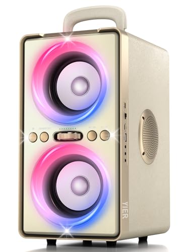 YIER Bluetooth Speaker, 240W Peak Loud Party Speaker with Big Bass, 20H Playtime, TWS, BT5.3, Large Portable Wireless Boom Box with LED Light for Outdoor Backyard Beach Home (Leather White) - color: Leather White