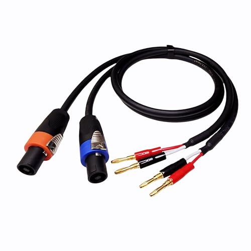 Speakon NL4FX to Banana Plug Speaker Cable 2-Pack, 12AWG 40A Heavy-Duty OFC, Twist-Lock for PA System, Live Sound, Stage, DJ, for QSC, Crown, Yamaha, JBL Amplifier