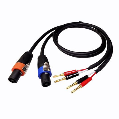 Speakon NL4FX to Banana Plug Speaker Cable 2-Pack, 12AWG 40A Heavy-Duty OFC, Twist-Lock for PA System, Live Sound, Stage, DJ, for QSC, Crown, Yamaha, JBL Amplifier