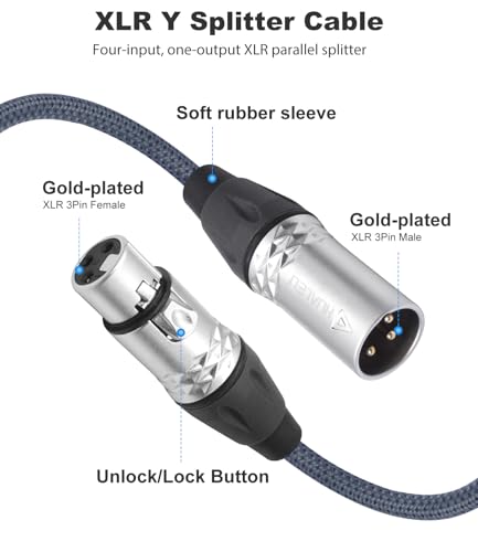 2Feet 3Pin XLR 1 Female to 4 Male Y Splitter Audio Cable,4Way-1 XLR Single Input to Four Output Parallel Connection Cable for Microphone, Audio Player, Power Amplifier, Mixing Console DMX - color: XLR 1F TO 4M-2FT