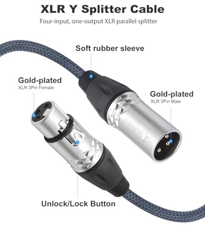 2Feet 3Pin XLR 1 Female to 4 Male Y Splitter Audio Cable,4Way-1 XLR Single Input to Four Output Parallel Connection Cable for Microphone, Audio Player, Power Amplifier, Mixing Console DMX - color: XLR 1F TO 4M-2FT