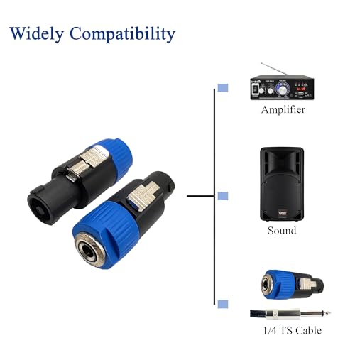 Speakon to 1/4 Adapter 4 Pin Speakon NL4FC Male to 6.35mm Female TS Mono Plug Video Converters Connector for DJ Speakers 2pcs - style: 2pcs