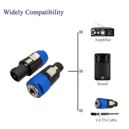 Speakon to 1/4 Adapter 4 Pin Speakon NL4FC Male to 6.35mm Female TS Mono Plug Video Converters Connector for DJ Speakers 2pcs - style: 2pcs