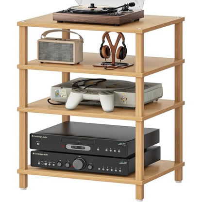 LELELINKY 4-Tier AV Media Player Stand, Natural Stereo Cabinet, Modern Audio Shelf, Wooden TV Stand,Game Console Shelf, Multifunctional Entertainment Center, Suitable for Home, Conference Room - color: Natural, size: 4 Tier