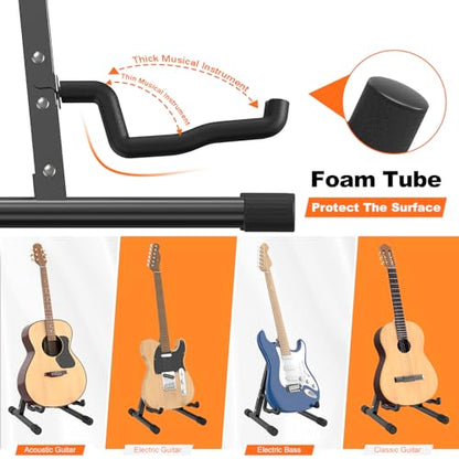 Guitar Stand - Electric, Acoustic and Bass, Banjo Stand, A-Frame Metal Folding Guitar Rack with Non-Slip Rubber Sleeves and Foam Arms Black (Pack of 2) - size: GSA-001C (Pack of 2)