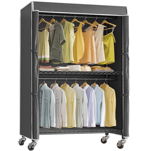 VIPEK R2C Rolling Clothing Rack Covered Portable Closet for Hanging Clothes - color: Black Rack with Black Cover, size: R2C Plus