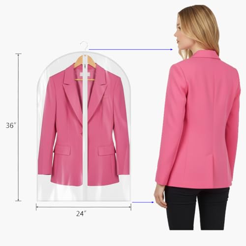 36” All Clear Garment Bags for Women Suit Bags - PEVA Waterproof Suit Cover with Zipper for,Hanging Clothes, Coats - Durable Dresser for Closet Storage, Dustproof & Moisture Resistant - 36”/12 Pack - size: 36" -12 Pack