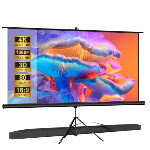 Outdoor Projector Screen with Stand Tripod, Indoor Pull Up Portable Projector Screen, 80 INCH 16:9 Adjustable Projection Screen with Carry Bag for Home Theater Backyard Party Movie Nights - color: white, size: 80 inch 16:9