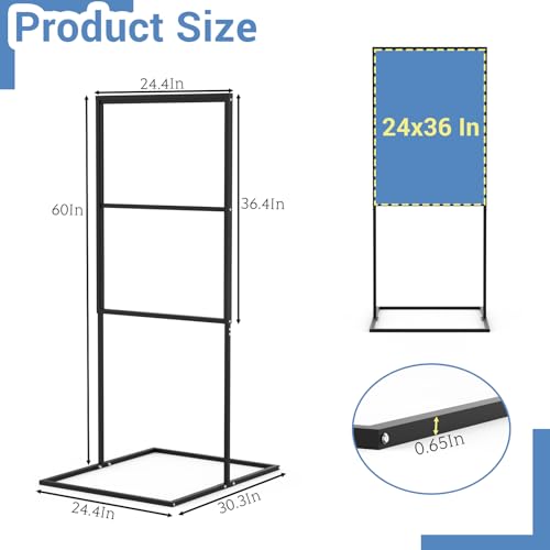 Sign Holder Floor Stand, 24×36 Inch Heavy Duty Floor Standing Sign Holder, Sliding Double Sided Poster Stand, Sign Stand for Mall Ads, Trade Shows, Road Signs (Black，24×36)