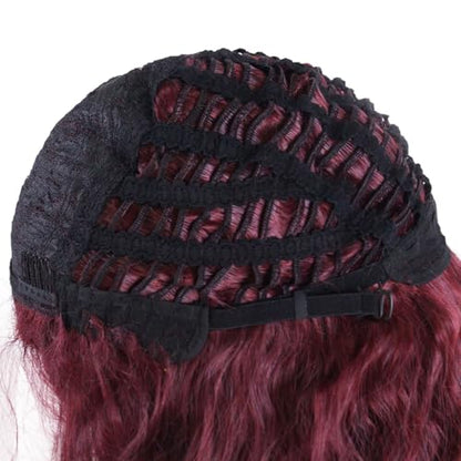 28 inch Long Burgundy Curly Wigs for Women Body Wave Ombre Red Hair Cosplay - color: Burgundy Red
