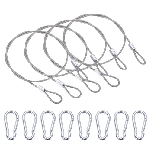 PATIKIL 20 Inch Safety Cable Lock, 4 Pcs 304 Stainless Steel Security Wire Ropes Double Loop Anti-Theft Safety with 8 Spring Buckles for Bicycles Luggage Stage Lighting, Clear - color: Clear, size: 20 Inch