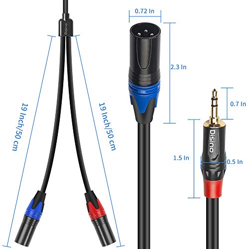 1/8 Inch to Dual XLR Male Y-Splitter Cable,Unbalanced 3.5mm Mini Jack TRS Stereo to Double Male XLR Adapter Interconnect Breakout Patch Cord - 6.6 Feet/2 Meters - size: 6.6 Feet