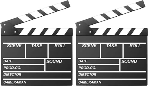 Movie Film Clap Board, Hollywood Clapper Board Wooden Film Movie Clapboard Accessory with Black & White, 12"x11" Give Away White Erasable Pen (Pack of 2) - size: 11"W x 12"H (Pack of 2)